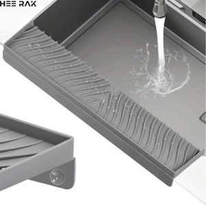 TEMU 실리콘 싱크대 가장자리 보호대 - 흡착컵 포함, 조절 가능한 기울기 내장 배수 패드, 스테인리스/화강암/석영 싱크대 물 흐름 수집기, 주방 실리콘 싱크대 물튀김 방지대, 유선형 디자인, 내구성 있는 보호