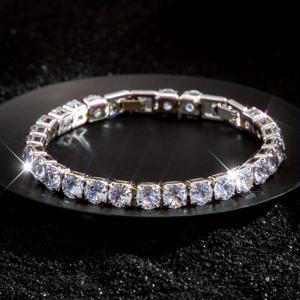 TEMU 6mm 오버사이즈 라운드 테니스 팔찌 - 탈부착 가능한 체인 디자인, 저자극성 플래티넘 색상 구리 소재, 반짝이는 3A 지르코니아 장식, 남녀 모두에게 적합, 일상복, 크리스마스 의상에 완벽