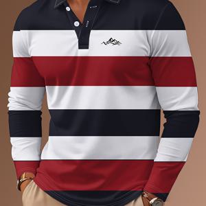 TEMU 큐지에르 시리즈 남성용 3D 디지털 프린트 긴팔 셔츠 - 패턴, 레드/화이트/네이비, 레귤러 핏, 세탁기 사용 가능, 사계절 캐주얼 & 포멀 웨어, 클래식 칼라 디자인, 편안한 착용감, , 모던 패션, 통기성 원단, 스타일리시한 남성복