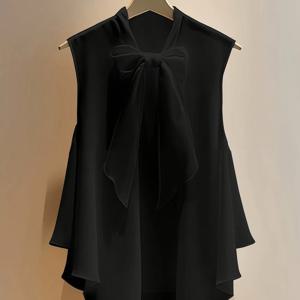 TEMU 여성용 우아한 민소매 블라우스 - 가벼운 여름 셔츠, 앞면 넥라인 타이, 비신축성 원단 탑 (오피스, 캐주얼 & 포멀 행사용) - 간편한 관리 여성 의류, 캐주얼 & 포멀룩을 위한 루즈핏 블라우스 - 봄/여름 데일리 & 파티|여름블라우스