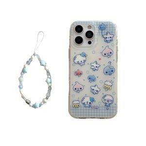 TEMU 아이폰 11, 12, 13, 14, 15, 및 16 프로 맥스용 청색 별과 별 체인, 투명한 흰색 폰 케이스
