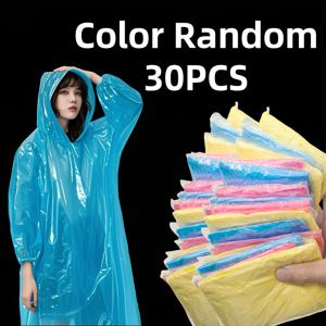 TEMU 15/30pcs 성인용 일회용 투명 우산 - 가벼운 접이식 비상 우산, 빨강/파랑/노랑, 하이킹, 낚시, 사이클링 및 야외 활동용 통기성 플라스틱 재질, 색다른 선택, 휴대용 보관 가방