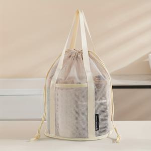 TEMU TRAVEL SEASON 대용량 비치 토트백 - 드로스트링 클로저, 넉넉한 사이즈 체육관/여행/휴가 가방 - 베이지(라이트 브라운), 내구성 폴리에스터, 일상 및 특별 행사용, 쉬운 세탁 디자인, 메쉬 소재, 튼튼 손잡이, 캐주얼 스타일, 다목적 액세서리, 초경량 패브릭, 체육관 애호가를 위한 여행 가방