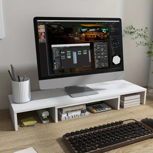 TEMU 에르고노믹 듀얼 모니터 스탠드 - 확장 및 회전 가능한 재활용 목재 데스크 오거나이저, 수납 선반 포함, 공간 절약형 디자인 (홈오피스/학생 기숙사/듀얼 스크린 세팅용)|키보드|책상|모니터받침대