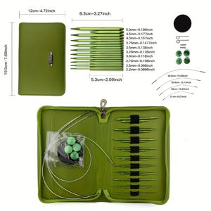 TEMU 10쌍 세트 녹색 교체 가능한 원형 뜨개바늘 키트 - 분리 가능한 팁 & 링 헤드, 내구성 있는 알루미늄 느낌 (산화) 팁, 녹색 색상 코딩 사이즈 (0 등급), 스웨터, 뜨개질 및 크로셰용