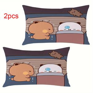 TEMU 2개 부부 베개커버 - 소프트 & 양면 프린트 귀여운 캐릭터 디자인, 지퍼 잠금 장식용, 침실/거실/소파용 (베개솜 미포함), 홈 데코, 튼튼한 커버, 스타일리시 침구 세트, 커플 선물