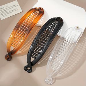 TEMU 3pcs 빈티지 오발 바나나 헤어 클립 - 여성용 안전한 그립으로 완벽한 포니테일, 부니, 브레드, 암버/투명/검정, 헤어 액세서리, 포니테일 홀더, 헤어 클립, 내구성 있는 헤어 클립