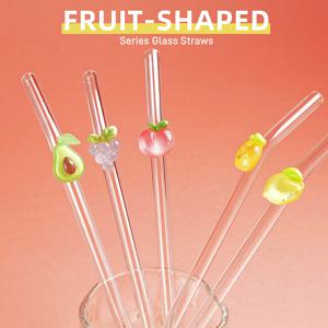 TEMU 7개 세트, 과일 디자인 유리 빨대 - 주스, 커피, 밀크티, 차가운 음료용 재사용 가능, 크리스마스, 추수감사절, 결혼식, 바, 야외 활동 선물로 적합 (, 남자친구, 부모님, 친구에게 선물하기 좋은)