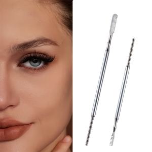 TEMU 2팩 눈썹 연장 도구 스테인레스 스틸 빗질 미끄러지는 눈썹 퍼머 및 염색 색상 선택 이중 헤드 눈썹 리프터 메이크업 눈썹 정리함 작은하고 아름다운 휴대하기 쉬운 미용 개인용 눈썹 관리 세트