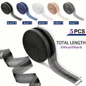 TEMU 자가 접착 패브릭 수리 테이프 5개입 (59인치 롤) - 강력한 다림질/기계 재봉용 솔기 테이프 - 바지, 청바지, 드레스 수리용 - 재봉 필요 없는 가장자리 패치 (화이트, 블랙, 옐로우, 그레이, 블루) - 재봉틀용