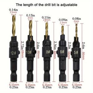 TEMU 목공용 카운터싱크 드릴 비트 세트 - 고품질, 다목적 헥스 샹크로 매끄러운 구멍 확장에 완벽한 DIY 홈 프로젝트용 #5 #6 #8 #10 #12 사이즈 및 L-렌치 포함