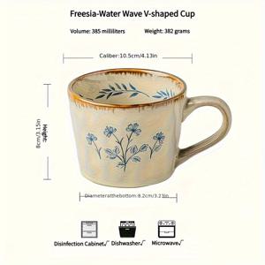 TEMU 1pc 오르키드/싱글 클라이밍 V-Shape 머그 385ml - 우아한 꽃무늬 세라믹 커피 컵, 블루 & 화이트 디자인, 전자레인지 안전, 재사용 가능, 크리스마스, 할로윈, 데이 선물, 커피 바 액세서리에 완벽합니다.