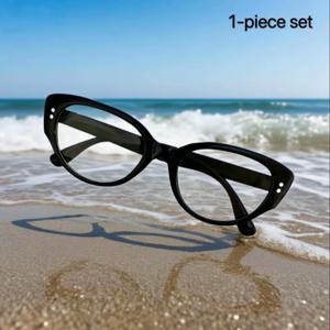 TEMU 1개 여성용 캣아이 안경 - 일상 및 공식 행사용 시크 블랙 프레임, 가벼운 플라스틱 제작, 가능한 파티 액세서리, 사무실, 대학 착용품 - 패션 안경, 트렌디한 프레임, 내구성 렌즈, 스타일리시한 디자인, 고품질 렌즈, 데코레이티브 렌즈, 여성용