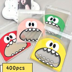 TEMU 100/400개 귀여운 몬스터 마우스 플라스틱 봉투 - 접이식, 생일 파티 선물용 재사용 가능, 쿠키 & 캔디 포장, 선물 포장 (레드, 핑크, 옐로우, 그린), 내구성 있는 소재의 재미있는 디자인