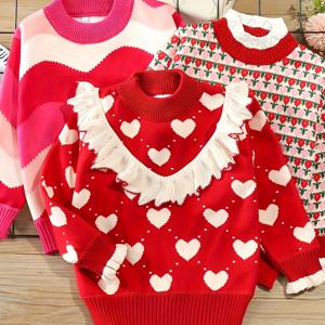 TEMU 3개 세트 여아용 겨울 따뜻한 캐주얼 라운드넥 풀바디 프린트 스웨터 - 놀이데이트 & 캐주얼 복장에 적합, 세탁기 사용 가능 '스웨터 워드로브'