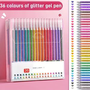 TEMU 36색 글리터 젤 펜 - 신호등 형광 하이라이터, 반짝이는 별, 페이스트 & 생동감 있는 색상으로 일기 쓰기, 그림 그리기, 학교 용품, 예술 용품, 일기 쓰기 도구, 재미있는 디자인, 투명 펜