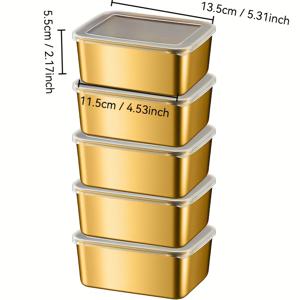 TEMU 5개 골든 스테인리스 스틸 사각 컨테이너 뚜껑 포함 - 누수 방지, 쌓을 수 있는 샐러드, 도시락, 고기, 과일 및 채소용 - 주방, 캠핑, 여행, 샐러드 보관에 완벽 | 우아한 식기 | 누수 방지 뚜껑