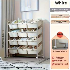 TEMU 1개 - 3/4단 스토리지 랙, 어린이 장난감 보관대, 다층 수납 바구니, 바퀴 달린 바닥 스토리지 카트, 두꺼운 플라스틱 바구니가 있는 금속 프레임, 튼튼하고 실용적, 다양한 가정 환경에 적합