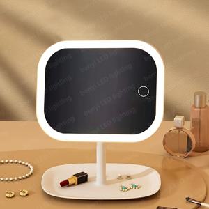 TEMU 1개 LED 회전식 베이스 & 회전 표면 메이크업 거울 - 조절 가능한 밝기, 터치 센서 제어, USB 전원 보관함 포함 - 여성용 컴팩트 화장품 정리대, 생일/크리스마스 선물 아이디어 - 우아한 핑크/화이트 디자인, 스타일리시 액세서리