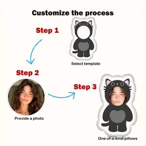 TEMU 맞춤형 사진 고양이 모양 베개, 배우자, 가수, 아이돌을 위한 개인화된 귀여운 쿠션 - 소파, 침대 또는 요추용 양면 지지 베개, 다양한 사이즈 가능, 이상적인 휴일 선물