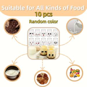 TEMU 10개 귀여운 유리 요거트 컵 뚜껑 포함 - 100ml 라운드 컨테이너, 푸딩, 디저트, 결혼식 및 크리스마스 장식용, 다양한 과일 디자인 (바나나, 딸기, 블루베리, 복숭아)