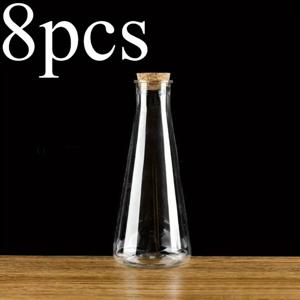 TEMU 8개 레트로 스타일 코날 플라스틱 병과 코르크 - 내구성 있는 손수 제작 홈 데코, 보석 보관 및 DIY 공예 용품, 촛불, 왁스 병, 홈 데코, 촛불 홀더, 데코, 투명한 재질