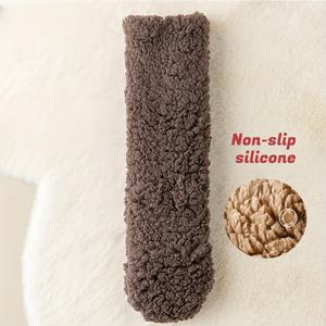 TEMU 2 쌍 남성용 플러시 플리스 양말 - 두꺼운 따뜻한 겨울 바닥 양말, 부드러운 회색 및 베이지 디자인, 폴리에스터, 가정 및 수면용으로 기계 세척 가능