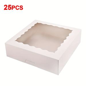 TEMU 25개 백색 상자 - 9x9x2.5인치 투명 창이 있는 일회용 과일 상자 - 초콜릿 코팅 딸기, 코코아 폭탄, 돈ัท, 머핀 - 파티, 피크닉 및 야외 모임에 적합한 파티용 식품 용기, 장식용 과일 상자, 플립탑 잠금 장치