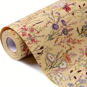 TEMU 1롤 와일드플라워 포장지, 17인치 x 32.8피트 크래프트 종이 꽃무늬 디자인 포장지, 여성 선물, 생일, 결혼식, 브라이덜 샤워 및 약혼 선물용
