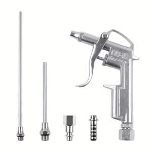 TEMU 알루미늄 합금 먼지 제거 총기 + 2개 연장 호환, 고유량 공기 블로우 건, 조절 가능한 먼지 청소 도구, 공압 에어 블로워 액세서리, 산업 및 가정용 청소 공구