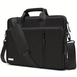 TEMU 15/17인치 노트북 가방 - 대용량 비즈니스 브리프케이스, 트롤리 스트랩 포함, 내구성 있는 폴리에스터 & 소프트 라이닝, 블랙 캐주얼 숄더 크로스바디 백, 사무실 및 출퇴근용, 여행용, 랩탑 케이스, 작업 출퇴근 액세서리, 세련된 디자인, 튼튼한 핸들 설계|노트북파우치