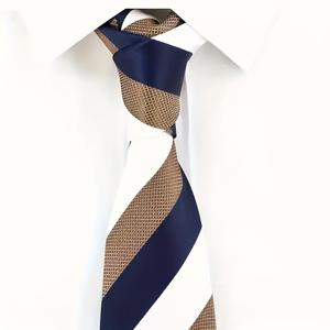 TEMU 남성용 영국 스타일 넥타이 - 네이비 블루 & 화이트 수직 줄무늬, 클래식 비즈니스 스타일, 폴리에스터 원단, 사무실이나 공식 행사에 완벽