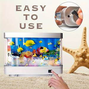 TEMU LED 다이내믹 어항 램프, 움직이는 물고기 효과, USB 전원 수조 조명, 거실/침실/사무실용 데스크탑 장식등, 리얼리스틱 수중 분위기 조명, 버튼 제어 기능, 홈&오피스 인테리어 조명