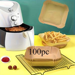 TEMU 에어 프라이어용 100개 세트의 논스틱 라이너 - 오븐 및 전자레인지에 적합한 갈색 베이킹 페이퍼 - 쉽게 청소할 수 있는 오일 방지 베이킹 페이퍼, 에어 프라이어 액세서리 및 에어 프라이어용 패드 페이퍼