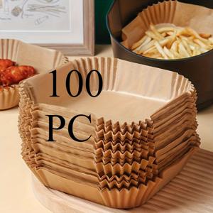 TEMU 100개입 헤비듀티 에어프라이어 라이너, 오븐 & 전자레인지용 기름방지 베이킹 시트 - 기름 필요 없음, 쉬운 세척, 회전식 오븐 및 에어프라이어 호환, 주방 필수품, 플리츠 엣지, 내구성 강한 종이, 전자레인지 안전, 건강에 좋은 제품