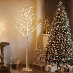 TEMU 1개 6ft/180cm LED 인공 구리선 화이트 버치 조명 트리, USB 전원 따뜻한 백색 조명 분위기 장식용 나무, 홈 오피스 거실 인테리어 실내 스트링 라이트 데코 네 시즌 웨딩 할로윈 크리스마스 추수감사절 장식