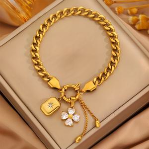 TEMU 1pc 우아한 18K 금박 스테인리스 스틸 팔찌, 독특한 꽃 펜던트 디자인 - 비색하지 않는 라인스톤 액센트, 일상 착용 및 파티용 패션 액세서리, 여성에게 이상적인 선물, 파티 장신구, 세련된 스타일, 반짝이는 마감