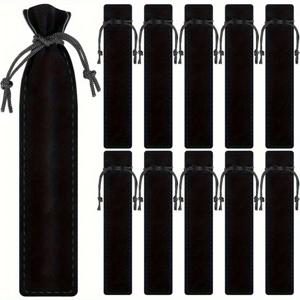 TEMU 50pcs 검은색 벨벳 펜 파우치, 드로스트링 클로저 - 학교, 사무실 또는 여행용 부드러운 인조 가죽 펜 & 연필 케이스 홀더, 학용품, 우아한 디자인, 부드러운 질감|필통