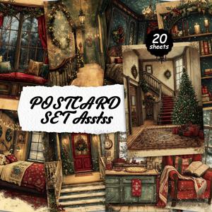 TEMU 크리스마스 룸 스타일 포스트카드 20장 세트, 판지, 매끄러운 표면, 영어 스크랩북, 쓰레기 다이어리, 공예, 인사말 카드, 휴일 소원 및 선물용
