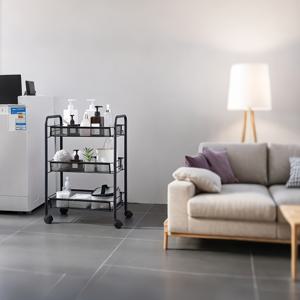 TEMU 메쉬 롤링 와이어 다기능 카트, 3단 선택 가능, 금속 주방 수납 카트, 3개 금속 바스켓 포함, 잠금 가능한 바퀴, 가정, 사무실, 주방용 블랙