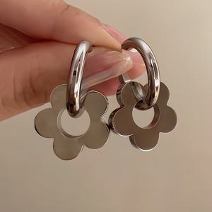 TEMU 고품질 316 스테인리스 스틸 저자극성 꽃 귀걸이, 편안하고 다용도, 심플하고 우아한, 일상 착용이나 파티용 패셔너블 여성 귀걸이, 보석 액세서리, 여성에게 섬세한 선물