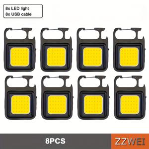 TEMU 8개 미니 핸드헬드 조명, COB 포켓 라이트, USB 충전식 휴대용 서치라이트, 야외 캠핑등, 컴팩트하고 휴대하기 쉬운 디자인, 휴대용 후크 및 병따개 기능 포함, 탐험 및 야외 활동에 적합