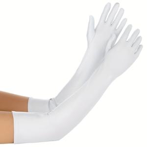 TEMU 1쌍 여성용 우아한 롱핑거 장갑 - 신축성 스트레치 핏, 6가지 단색 (화이트/레드/그레이/베이지/블랙/브라운), 파티·댄스 공연·무대 의상용 고품질 원단, 데코 패션 액세서리, 부드러운 질감, 편안한 착용감, 코스튬 디자이너용