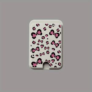 TEMU 핑크 프린트 리본 패턴 강력 자석 카드 홀더, 부드러운 터치감, 스타일리시하고 내구성 강한 PC 소재. 삼성, 아이폰 및 기타 자석 휴대폰/케이스 호환. 은행카드, 신용카드, 멤버십 카드 1~4장 수납 가능