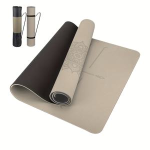 TEMU 미끄럼 방지 요가 매트 (정렬 가이드 포함) - 고품질 TPE 운동 매트 (홈 짐, , 여행용) - 내구성, 휴대성, 세척 용이 - 요가에 적합