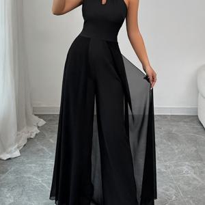 TEMU 여성용 우아한 홀터넥 점프수트 - 포멀 & 캐주얼 의상, 올 시즌 활용 가능한 파티 웨딩 데일리 드레스, 시크한 오피스룩부터 이브닝 이벤트까지