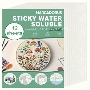 TEMU 2025년 새로운 A4 물에 녹는 전환용 종이 DIY 자수용 - 화려한 꽃 무늬, 9개의 자수 스티치 비디오 포함, 크래프팅 프로젝트, 자수 용품, 자수 프로젝트, 화려한 자수, 물에 녹는 종이|A4용지