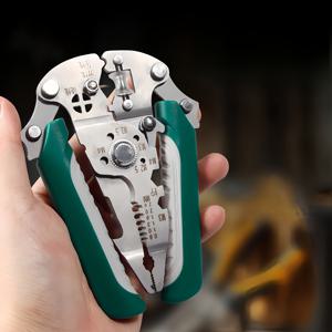 TEMU 다기능 전기 기술자 와이어 스트리퍼 | 접이식, 스트리핑, 절단 및 압착을 위한 다용도 도구, 미끄럼 방지 그립, 내구성 있는 크롬 바나듐강, 보관 용이, 가정, 야외 및 산업용으로 적합, 녹색