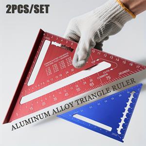 TEMU 2개 세트 레드 블루 알루미늄 합금 삼각자 - 각도 측정기 및 미터법 눈금 포함, 내구성 강한 금속 제작, 비충전식 목공용 정밀 계량 도구