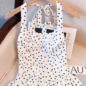 TEMU 여성용 프렌치 시크 라운드넥 홀터넥 탑 - 보트넥 노출 어깨 여름 블라우스, 도트 패턴, 세탁기 사용 가능한 우아한 올시즌 탑, 비치웨어, 파티 & 캐주얼 의상용